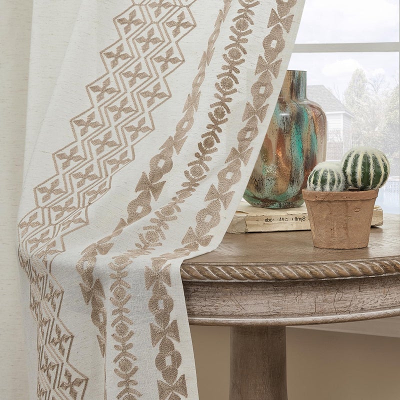 SEEKRIGHT Cream Boho Curtains 72 Inch Length Natural Linen Curtains for Living Room Bedroom Curtains 2 Panels Sets Grommet Vintage Light Filtering Neutral Flax Window Curtains Farmhouse Boho Decor, 52x72 - Image 5